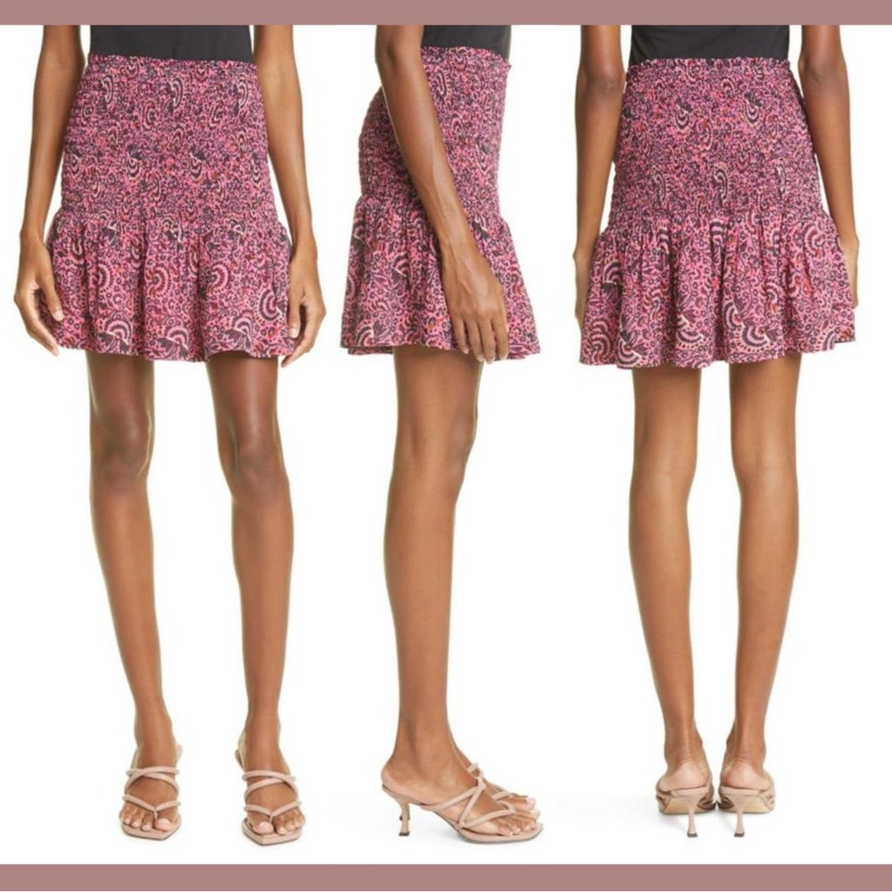 NEW $395 A.L.C [ 14 ] Kade‎ Floral Smocked Mini Skirt in Pink